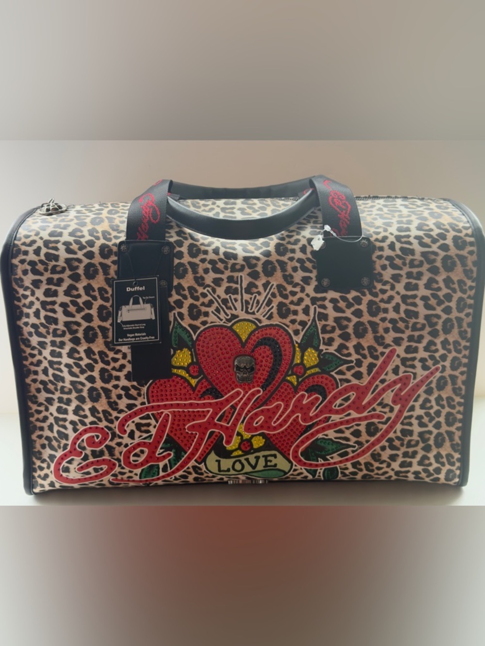 Ed Hardy Leopard Print Travel Carryall in Brown, Black and Red